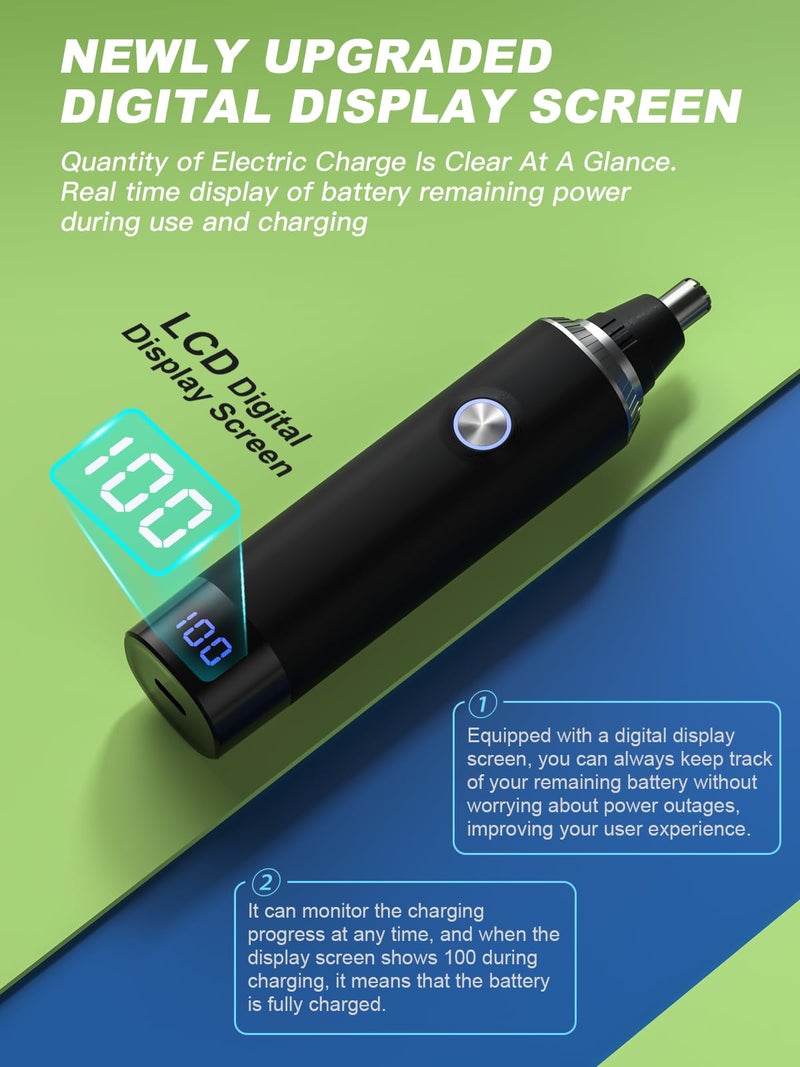 Ginity Ear & Nose Hair Trimmer with LED Display for Men Women,Painless USB Rechargeable Eyebrow & Facial & Nose Hair Trimmer Clipper,Professional IPX7 Waterproof Dual Edge Blades (Black) - Image 2