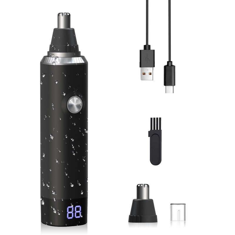 Ginity Ear & Nose Hair Trimmer with LED Display for Men Women,Painless USB Rechargeable Eyebrow & Facial & Nose Hair Trimmer Clipper,Professional IPX7 Waterproof Dual Edge Blades (Black) - Image 1