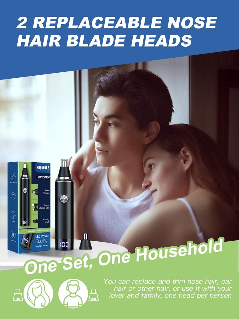 Ginity Ear & Nose Hair Trimmer with LED Display for Men Women,Painless USB Rechargeable Eyebrow & Facial & Nose Hair Trimmer Clipper,Professional IPX7 Waterproof Dual Edge Blades (Black) - Image 3