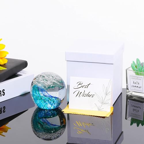 Qianwei Hand Blown Ocean Waves Crystal Ball - Glass Collectible Figurines Spere - Paperweight Glass Ball Aquarium DecorOffice Decor Ocean Lovers - Image 2