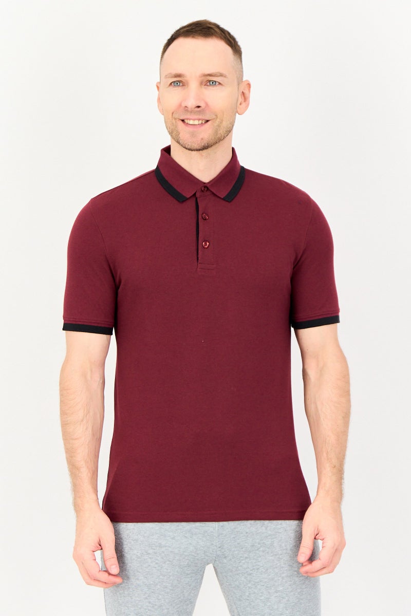 PUMA Men Sportswear Fit Short Sleeve Essential Pique Tipping Outdoor Polo Shirt, Maroon - Image 1