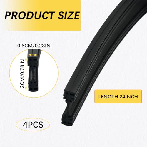Lecctso 4PCS Windshield Wiper Blades Refills, DIY Silicone Car Frameless Window Boneless Replacement, Auto Adjustable Insert Rubber Wiper Blade Refills, Universal Car Accessories for SUV Truck Van (24Inch) - Image 2