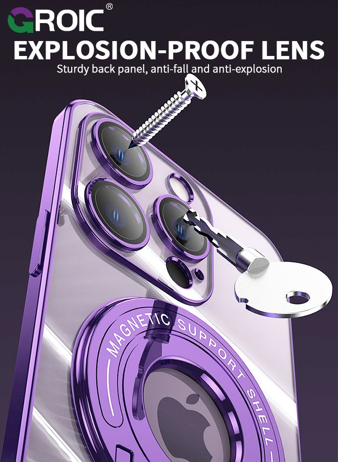 GROIC Case for iPhone 15 Pro 6.1 Inch Case with HD Tempered Glass Film, Invisibility Magnetic Ring Holder Kickstand, Ring Stand Magnetic Shockproof Phone Case for Phone Compatible with Magsafe - Image 5