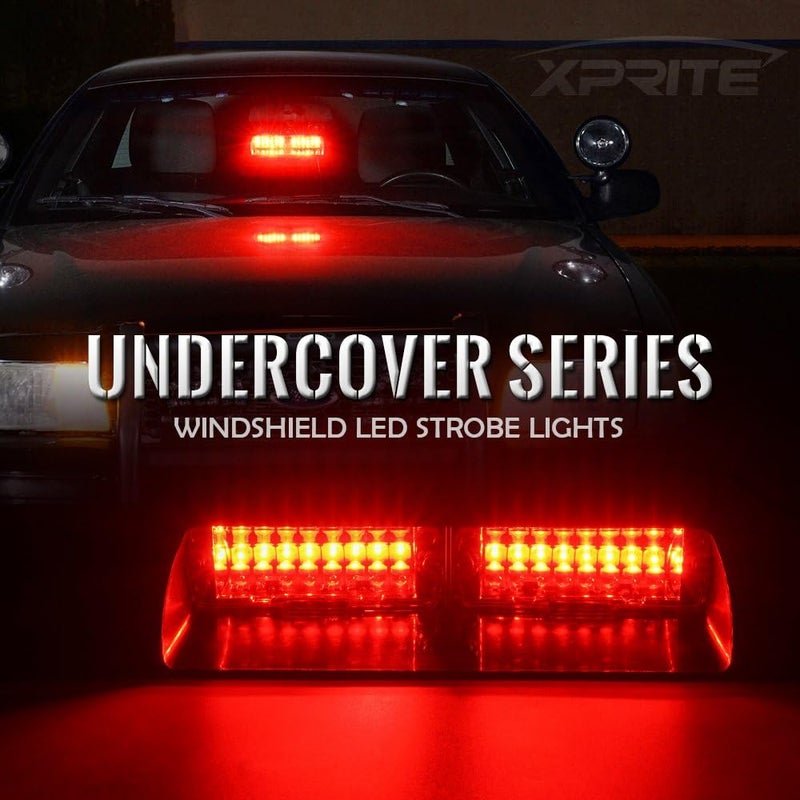 Xprite Red LED Emergency Dash Strobe Light, Interior Windshield Safety Warning Firefighter Lights w/Suction Cups, 12V Windshield Visor Light Bar for Police Ambulance EMS Patrol Vehicles Fire Trucks - Image 2