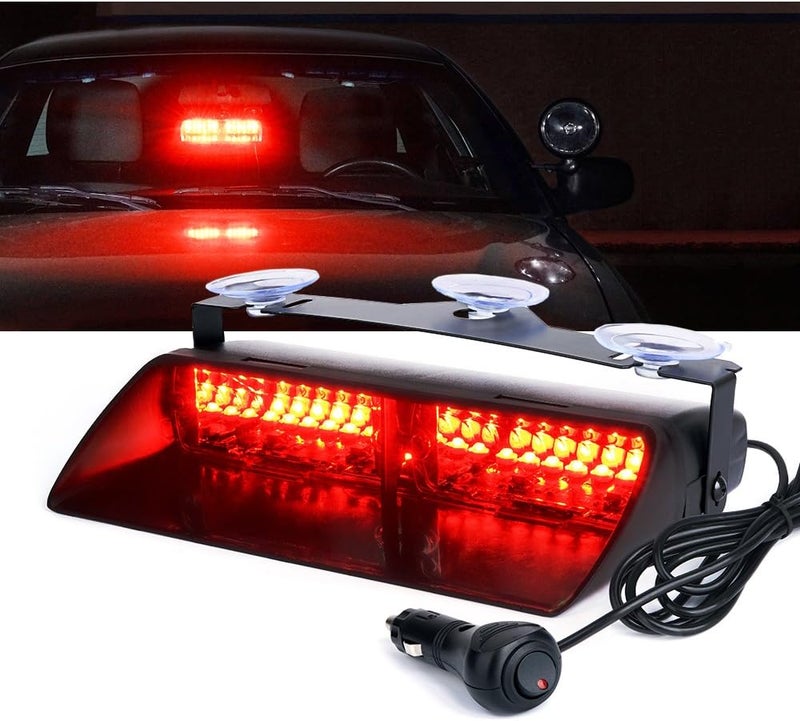 Xprite Red LED Emergency Dash Strobe Light, Interior Windshield Safety Warning Firefighter Lights w/Suction Cups, 12V Windshield Visor Light Bar for Police Ambulance EMS Patrol Vehicles Fire Trucks - Image 1