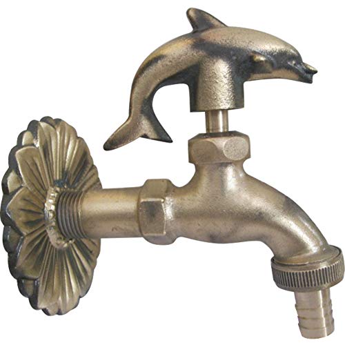 TINTON LIFE Decorative outdoor garden faucet retro brass water hose Tap wall Mounted for 1/2" Inches Hose,Dolphin - Image 1