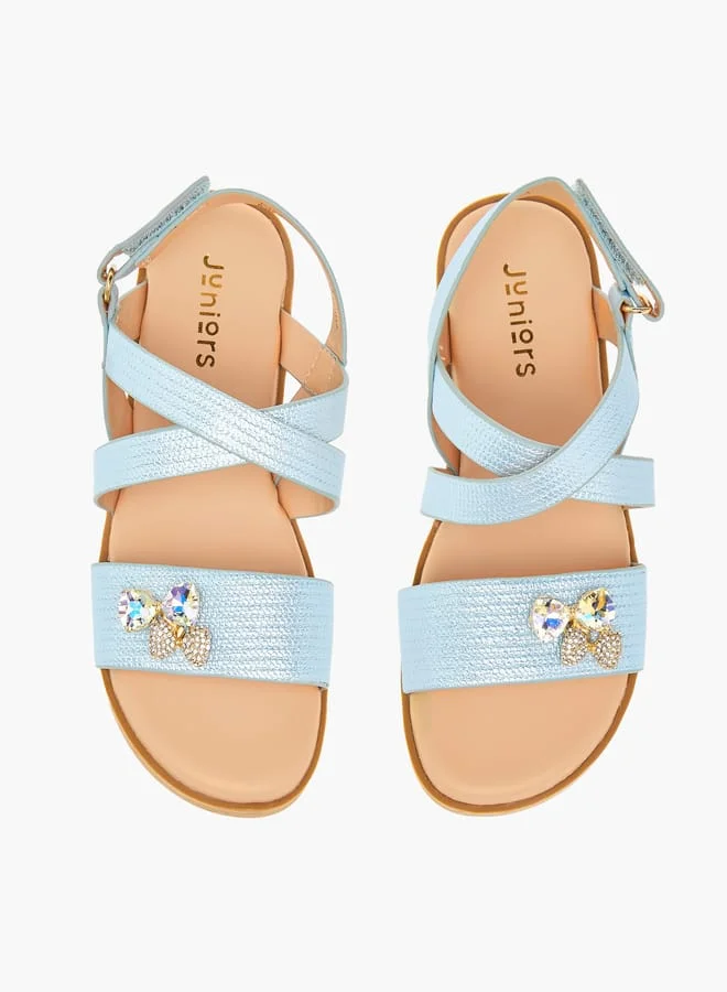 JUNIORS Girls Bow Embellished Sandals With Hook And Loop Closure