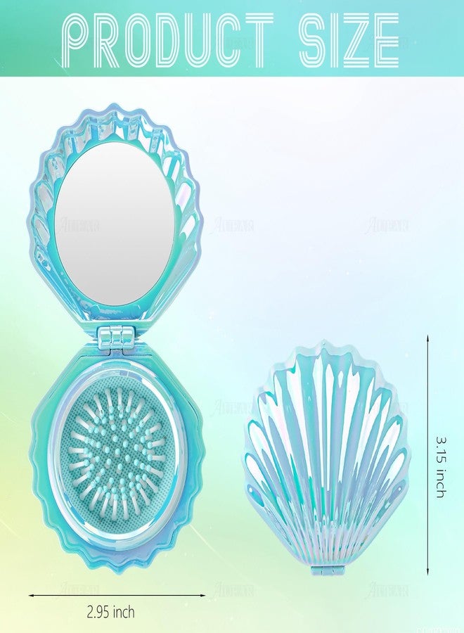 AUEAR, 4 Pack Foldable Travel Hair Brushes with Mirror Shell Shape Portable Folding Pocket Brush Mini Comb Compact Size Massage - Image 2