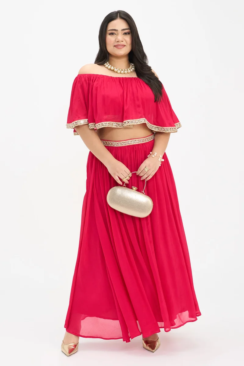 Virgio Solid Viscose Off-Shoulder Crop Plus Size Top for Women