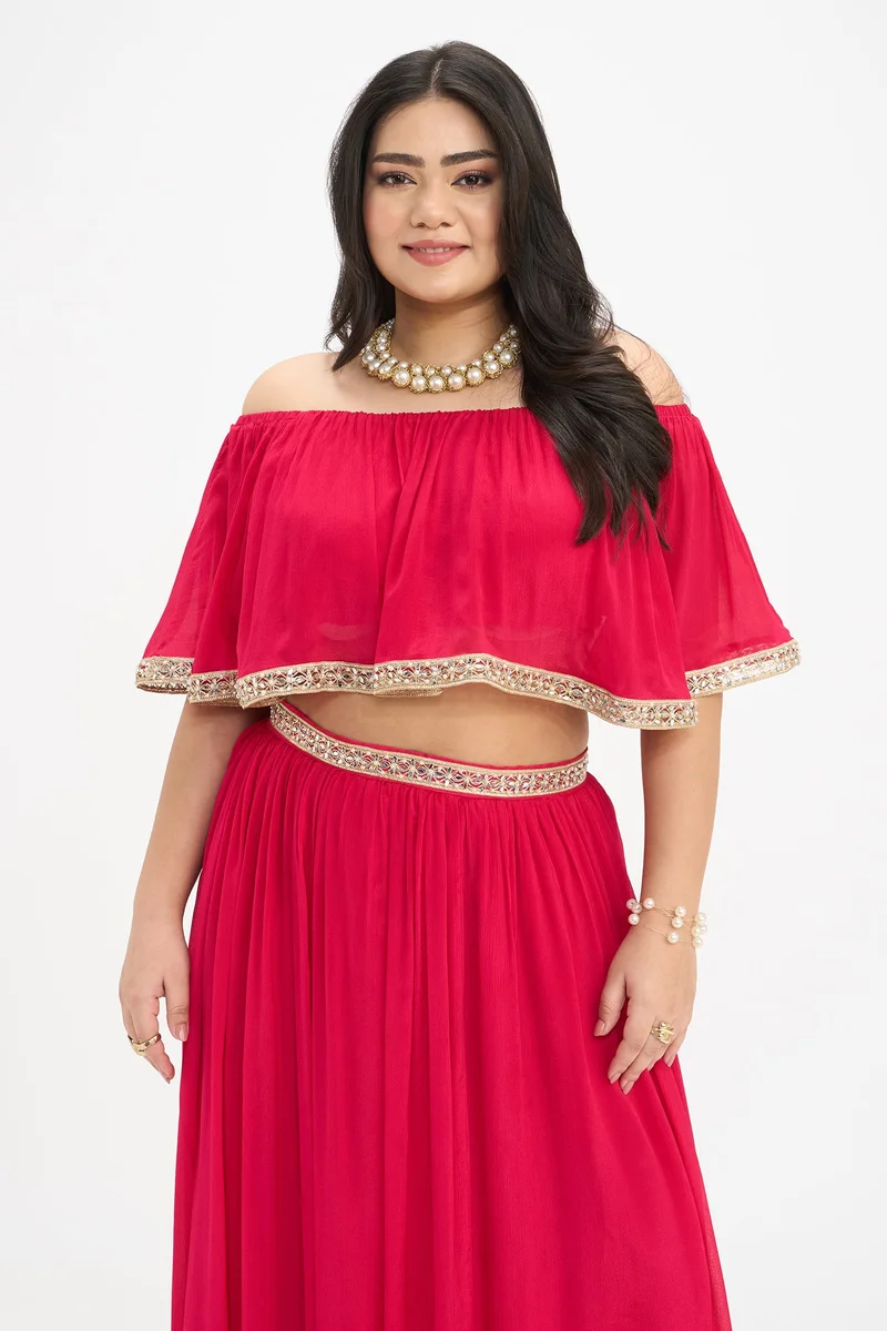 Virgio Solid Viscose Off-Shoulder Crop Plus Size Top for Women