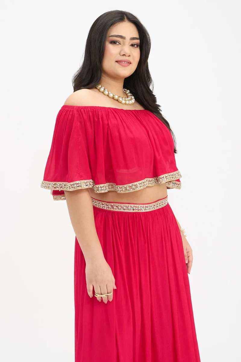 Virgio  Solid Viscose Off-Shoulder Crop Plus Size Top for Women for Women | Best Price UAE