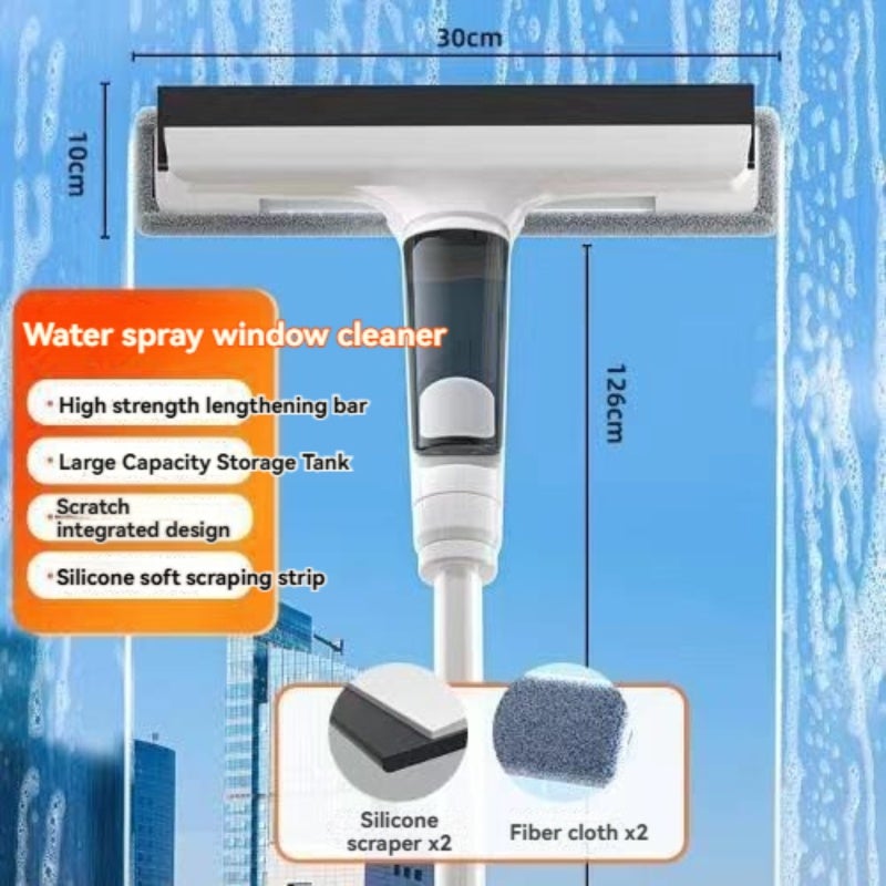Window Cleaning Tool: White, Large-Capacity Water Tank, Integrated Wiper & Scraper - Exclusive Water Spray System, High-strength Extension Pole for High-Rise Exterior & Household Glass Cleaning - Image 4