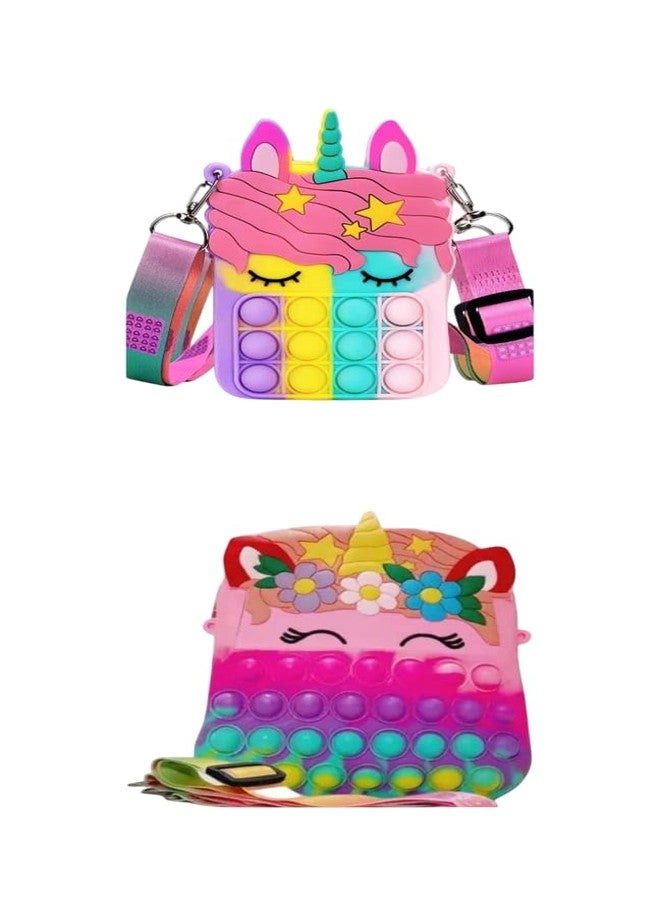 Napp Mall حقيبة NAPP MALL Combo Crossbody Popit للأطفال، حقيبة Popit للبنات، لعبة Popit لتخفيف التوتر، حقيبة كتف، حقيبة لتخفيف التوتر، حقيبة Popbit للأطفال، حقيبة Popping للأطفال (صغيرة، يونيكورن كبير) - Image 1