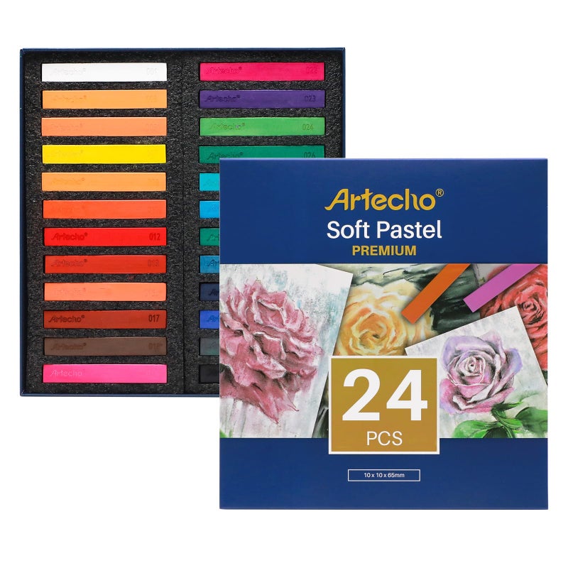 Artecho 24pcs Soft Pastels, Square Chalk for Drawing, Blending, Layering, Shading, Pastels Art Supplies - Image 1