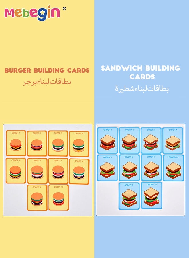 ميبيجين مجموعة صنع الساندويتشات والهامبرغر الخشبية، مكعبات بناء الهامبرغر والساندويتشات، ألعاب المطبخ المنزلية، لعبة مطبخ إبداعية ملونة، ألعاب تحفز الخيال والإبداع، هدية مثالية للأطفال من عمر 36 شهرًا فما فوق - Image 3