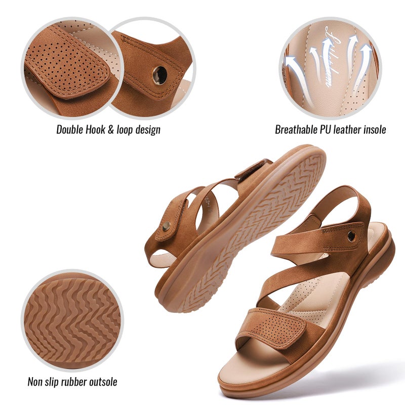 Littleplum Womens Sandals Arch Support â€“ Comfortable Flat Sandals for Women, Summer Breathable Adjustable Orthotic Walking Shoes for Beach,Travel Brown Size 8 - Image 3