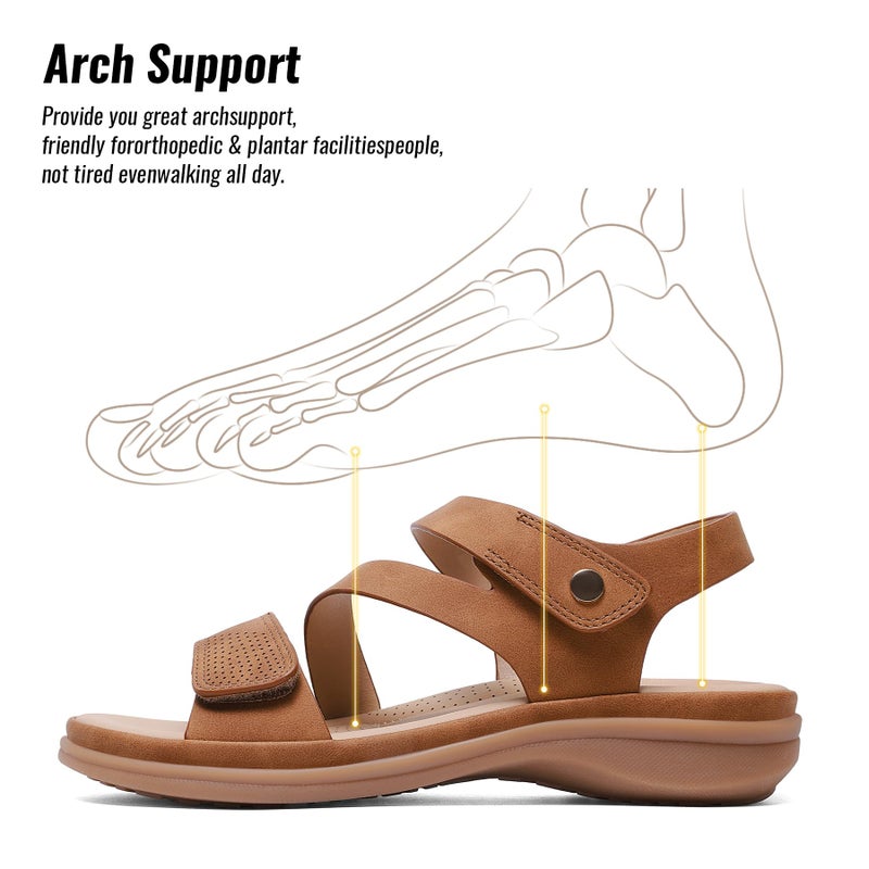 Littleplum Womens Sandals Arch Support â€“ Comfortable Flat Sandals for Women, Summer Breathable Adjustable Orthotic Walking Shoes for Beach,Travel Brown Size 8 - Image 4
