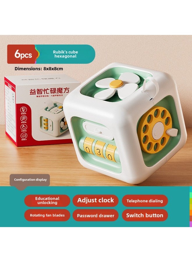 Montessori Early Education Hexahedron Toys 0 To 3 Years Old Baby Grasping Press Training Baby Puzzle Multi-functional Busy Ball-Color:Hexahedron [lotus Stem Green] Montessori Early Education Rubik's Cube  - Image 1