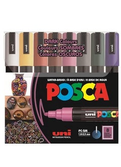 POSCA POSCA PC-5M Water Based Permanent Marker Paint Pens, Set of 8 (Dark Colors)  - Image 1