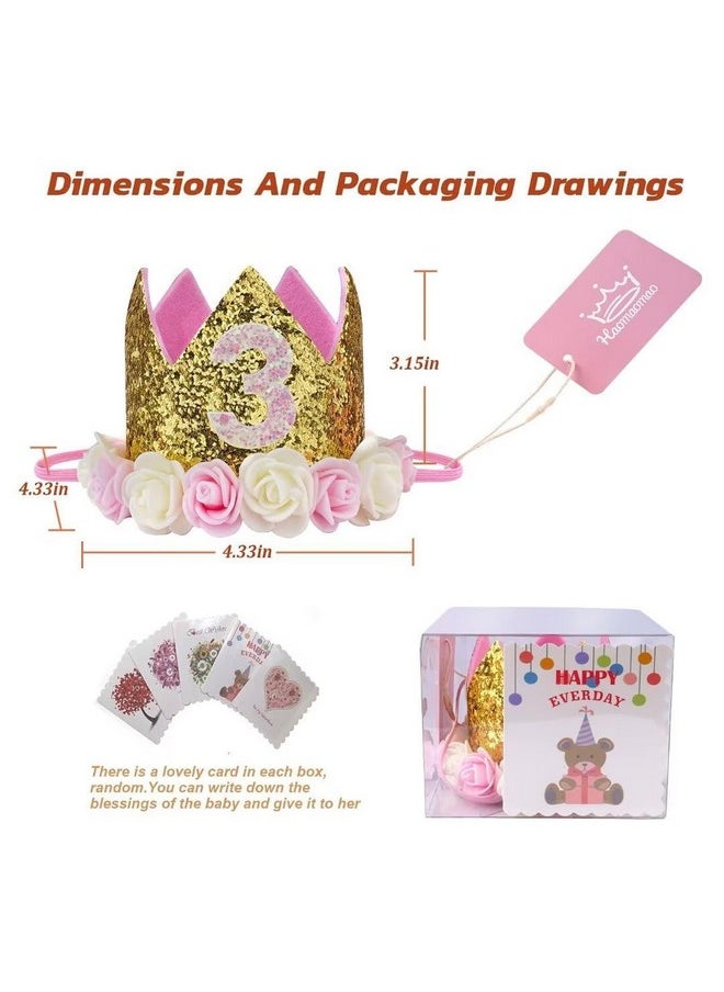 Haomaomao - Baby Birthday Crown, Princess Crowns Tiara Party Hat With Gold Glitter And Pink Roses For Birthday Party Decorations - Image 1