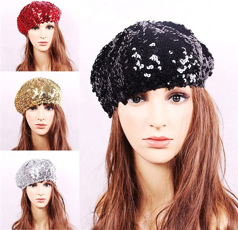 Sequins Beret Hat For Women Diamond Decoration Party Dance Walking Fashion Cap - Image 3