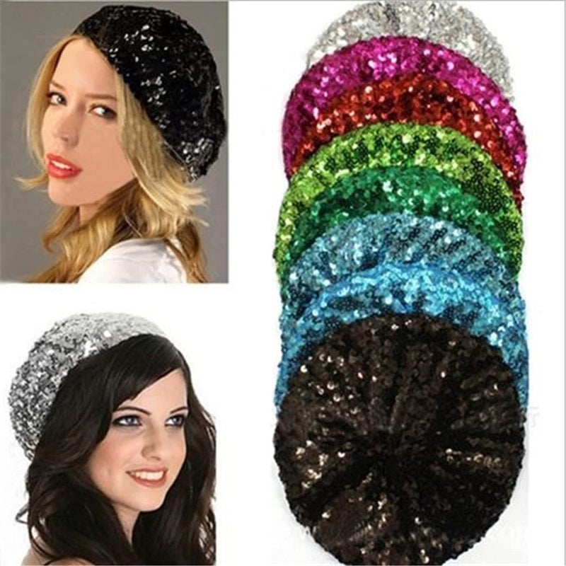 Sequins Beret Hat For Women Diamond Decoration Party Dance Walking Fashion Cap - Image 5