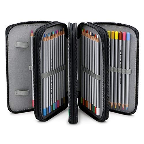 BTSKY Handy Wareable Oxford Colored Pencil Bags Large 72 Slots Pencil Organizer Portable Watercolor Pencil Wrap Case Black