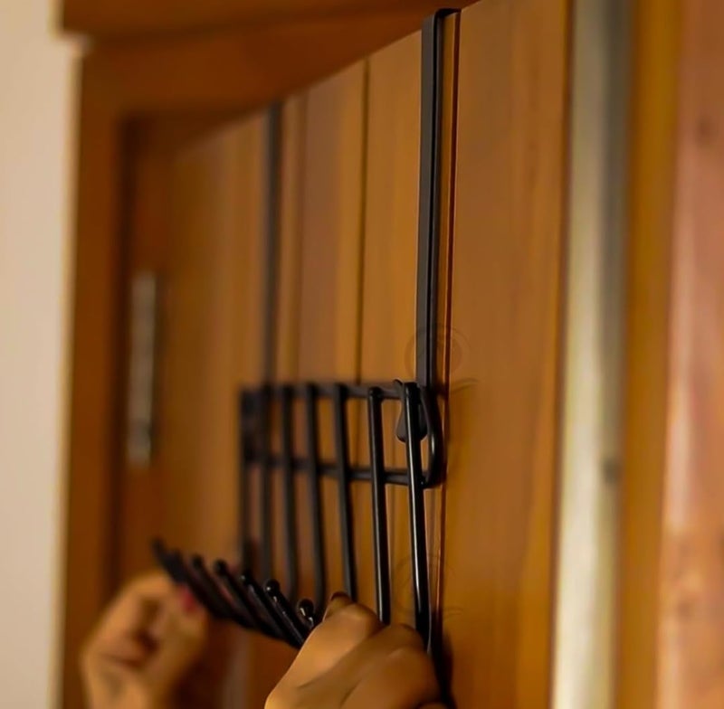 Multi Alloy Steel Functional Steel Over The Door Hook Hanger Organizer Wall Hook Rack for Hanging Clothes Towel Kitchen Bathroom Door Storage Coat Hooks Behind Door Organizer 7 HooksBlack - Image 4
