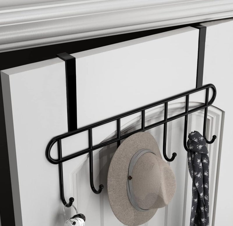 Multi Alloy Steel Functional Steel Over The Door Hook Hanger Organizer Wall Hook Rack for Hanging Clothes Towel Kitchen Bathroom Door Storage Coat Hooks Behind Door Organizer 7 HooksBlack - Image 2