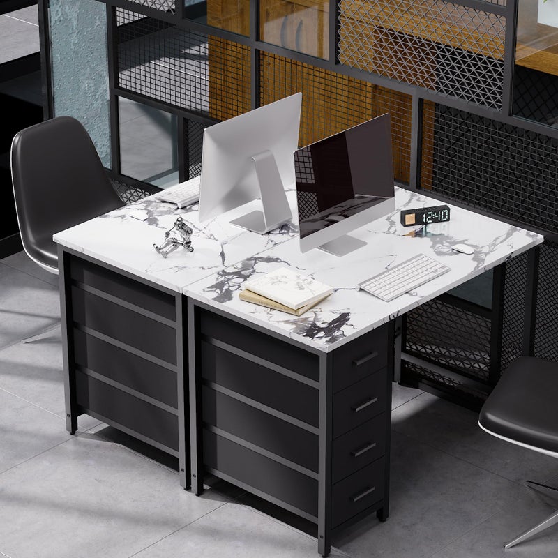 Pamray 32 Inch Computer Desk with 4 Drawers Small Office Desk for Home Bedroom Study Writing Simple Modern Computer Table Marble - Image 3