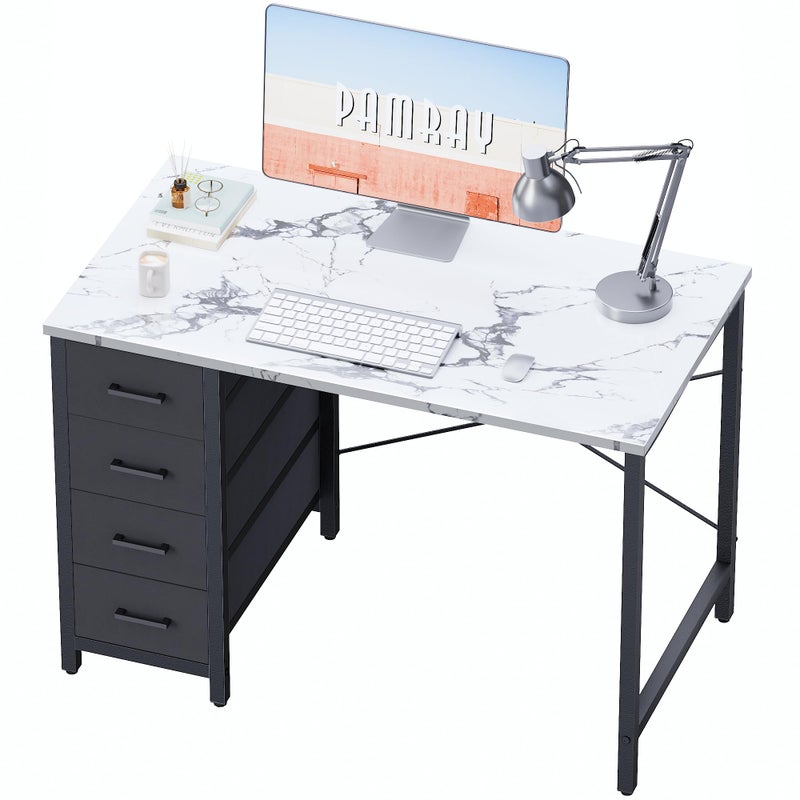 Pamray 32 Inch Computer Desk with 4 Drawers Small Office Desk for Home Bedroom Study Writing Simple Modern Computer Table Marble - Image 1