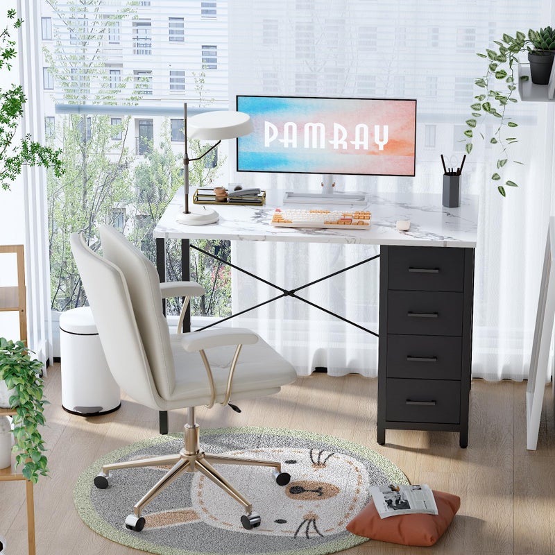 Pamray 32 Inch Computer Desk with 4 Drawers Small Office Desk for Home Bedroom Study Writing Simple Modern Computer Table Marble - Image 2