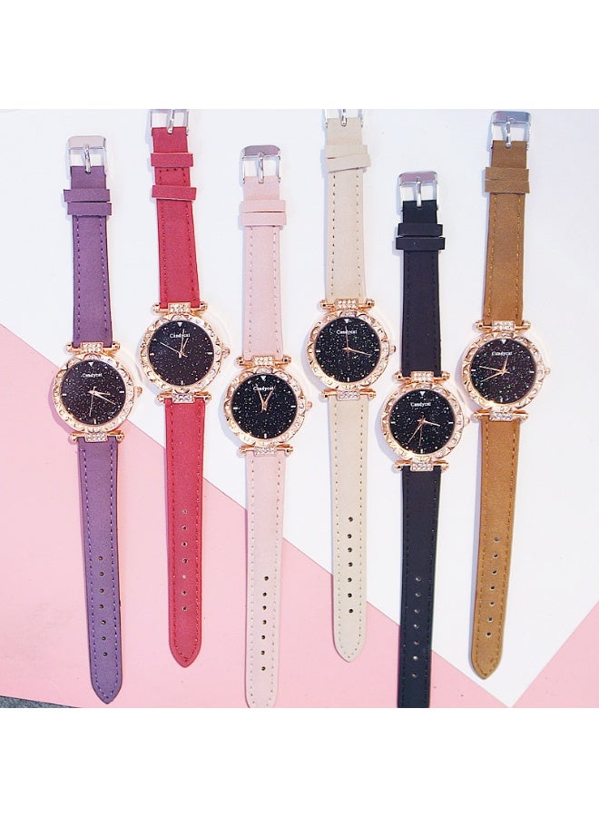 Ladies' diamond studded watch and bracelet set, fashionable and minimalist dial belt, quartz watch, star bracelet gift set - Image 2