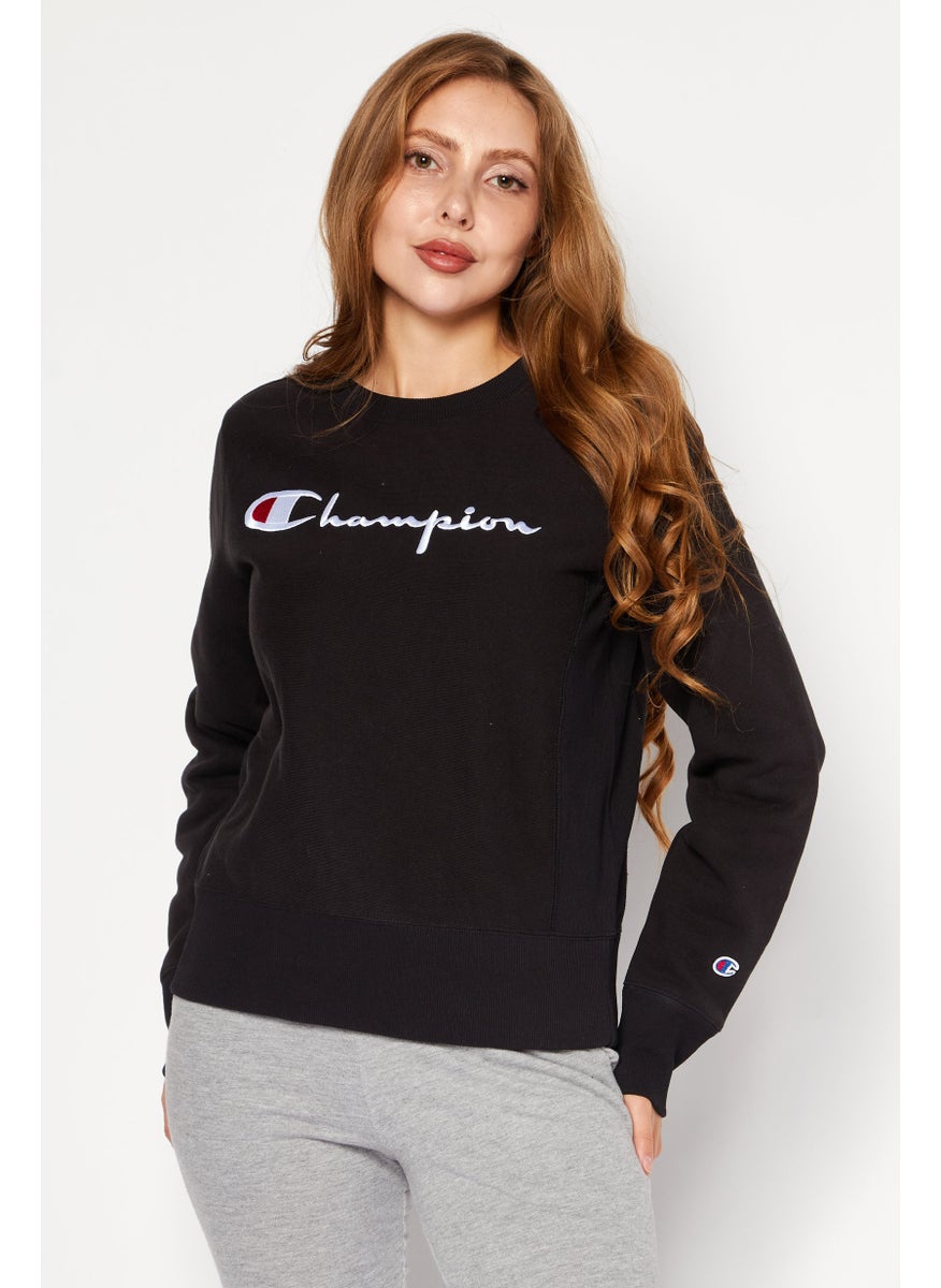 Champion Women Sportswear Fit Brand Logo Training Sweatshirts, Black  - Image 1