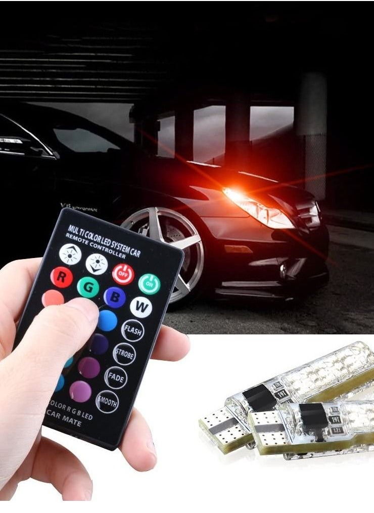 Generic - 2Pcs w5w LED Atmosphere Lights, T10 RGB LED Bulb with Remote Controller RGBW, 501 194 168 6SMD 5050 Silicone Strobe Lights, Car Wedge Side Light - Image 1