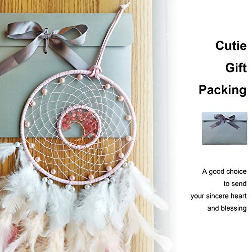 Dksuwe Dream Catchers, Pink Dream Catcher Tree of Life Wall Decor, with Natural Healing Crystal Stone, Perfect Pink Crystal Handmade Dreamlike Dream Catchers for Girls Bedroom Decor Art Craft Gift - Image 2