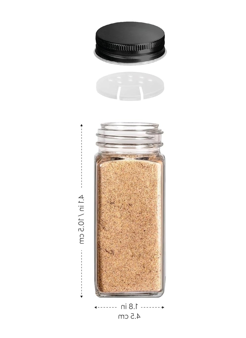 CASADELIGHT Square Glass Spice Jars 120 ml Clear Glass Square Spice Jar Black Sifter Two Sided Sifter Capshaker holespour open and Freshness Seal black 6