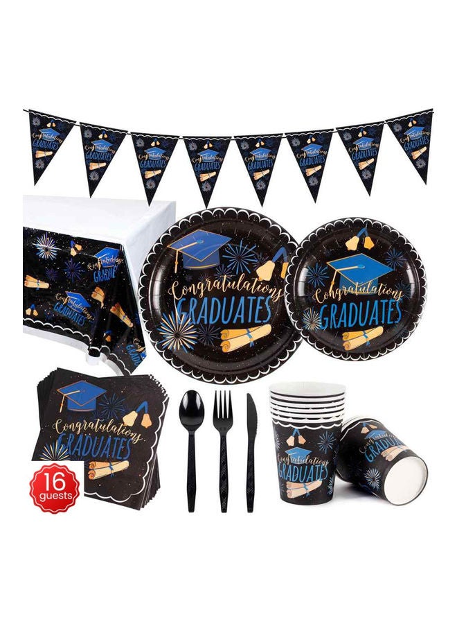 114 - Piece Graduation Party Pack Tableware Cups Napkin Tissue Straws Plates Set 16 Guest - Image 1