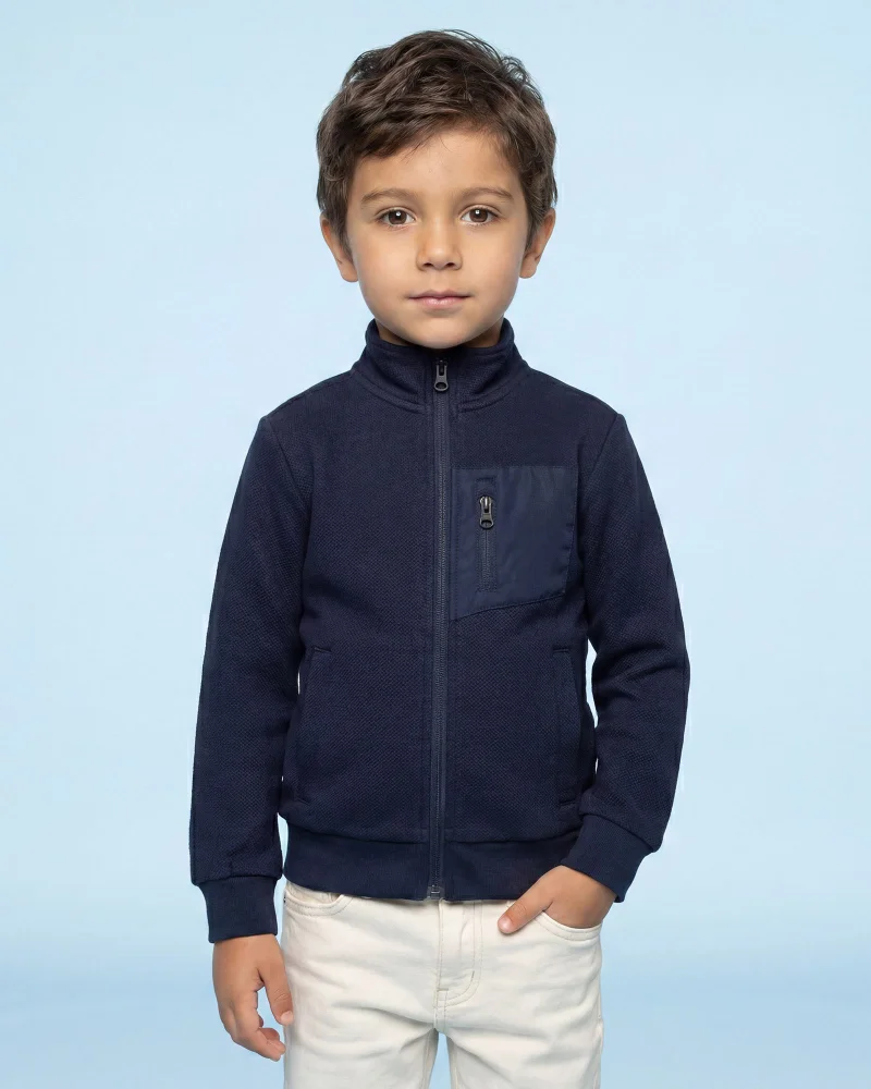 Redtag Boys Black Front Zip Sweatshirt