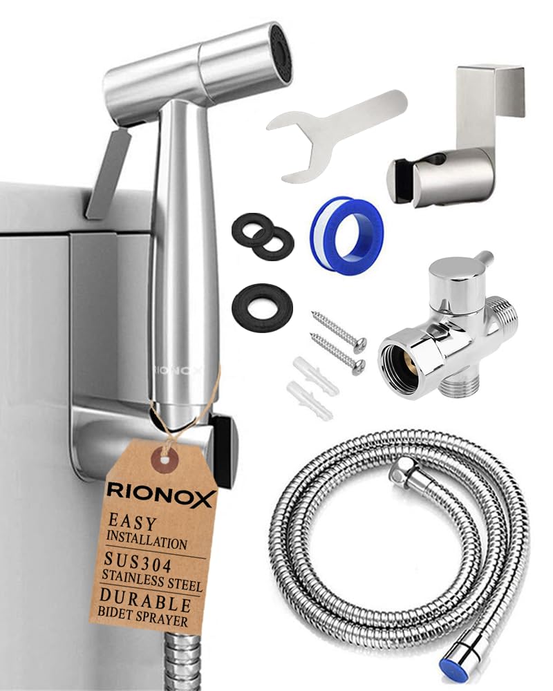 Rionox Handheld Bidet Sprayer Kit - Adjustable Water Pressure Jet for Toilet, Bidet for Toilet, Easy Installation, Quality Stainless Steel, Durable Internals, Leakproof Design (Brushed Nickel) - Image 1