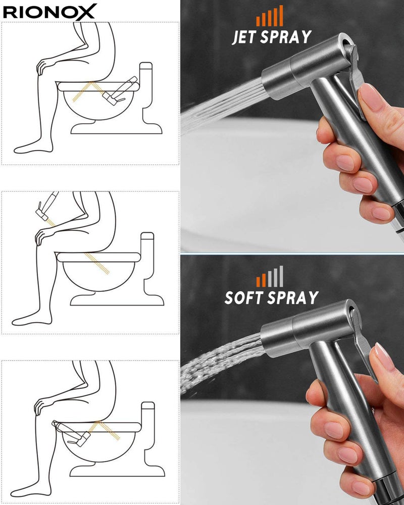 Rionox Handheld Bidet Sprayer Kit - Adjustable Water Pressure Jet for Toilet, Bidet for Toilet, Easy Installation, Quality Stainless Steel, Durable Internals, Leakproof Design (Brushed Nickel) - Image 5