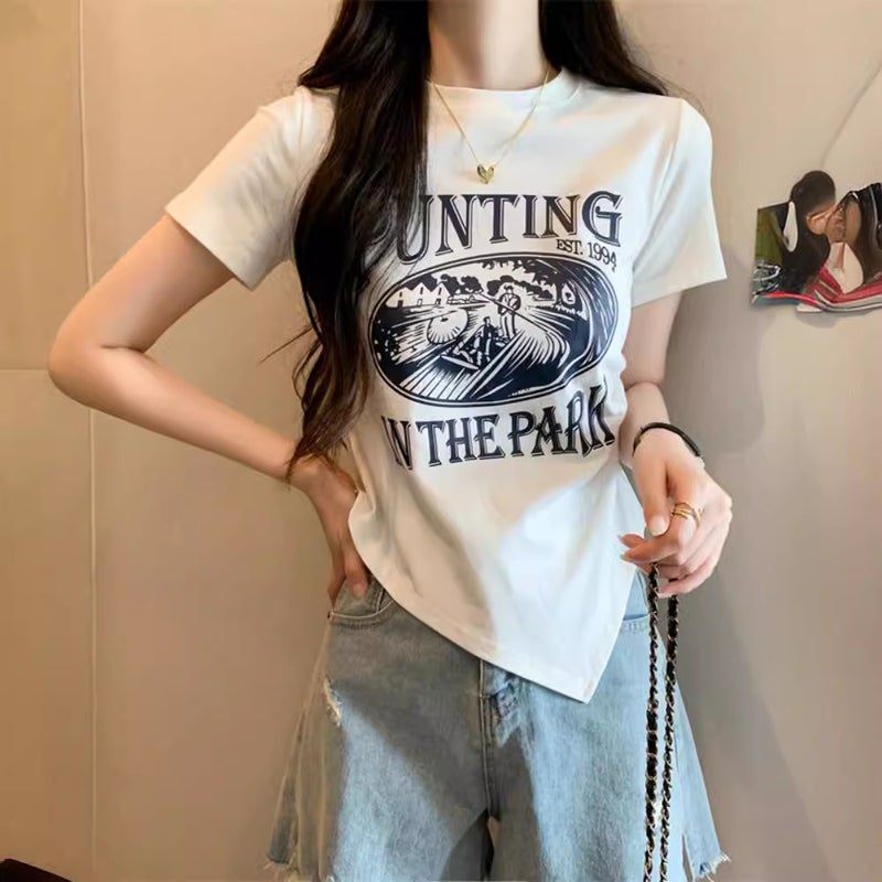 2026 Summer Dopamine T-Shirt For Women, Irregular And Stunningly Beautiful American Retro Print Short-Sleeve Top - Image 5