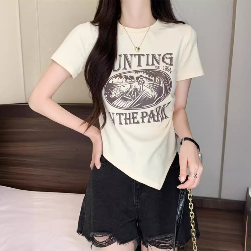 2026 Summer Dopamine T-Shirt For Women, Irregular And Stunningly Beautiful American Retro Print Short-Sleeve Top - Image 4