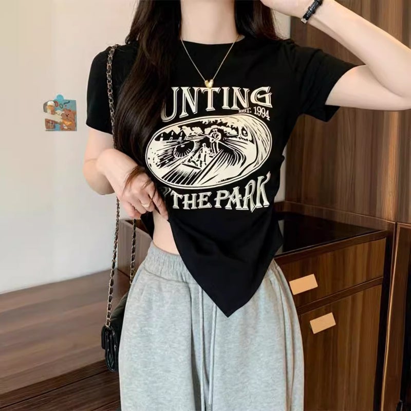2026 Summer Dopamine T-Shirt For Women, Irregular And Stunningly Beautiful American Retro Print Short-Sleeve Top - Image 2