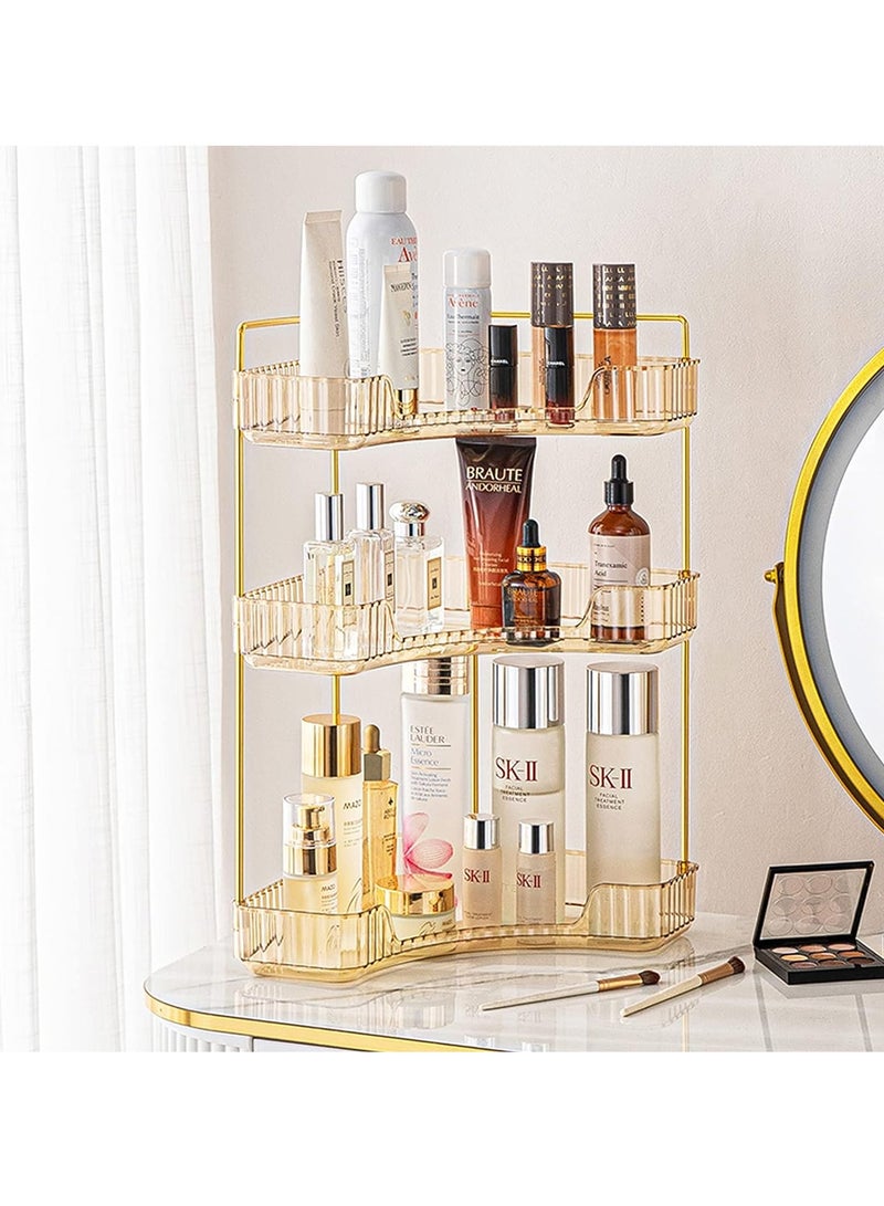 LEDIN 3 Tier Makeup Organizer Countertop Light Luxury Bathroom Trays Vanity Organizer Cosmetic Holder for Counter Kitchen Storage Standing Spice Rack Counter Shelf (3 Tier Gold) - Image 1