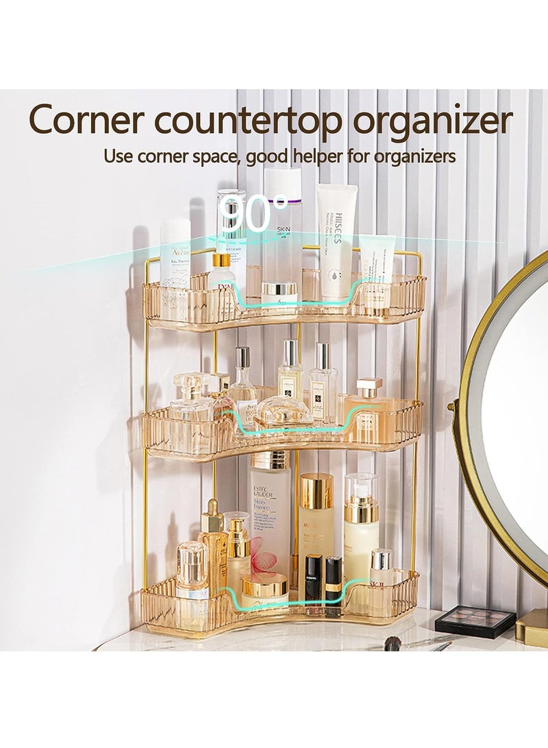 LEDIN 3 Tier Makeup Organizer Countertop Light Luxury Bathroom Trays Vanity Organizer Cosmetic Holder for Counter Kitchen Storage Standing Spice Rack Counter Shelf (3 Tier Gold) - Image 4