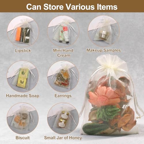 SumDirect 100Pcs 4x6inch Sheer Drawstring Organza Jewelry Pouches Wedding Party Christmas Favor Gift Bags (Beige) - Image 4