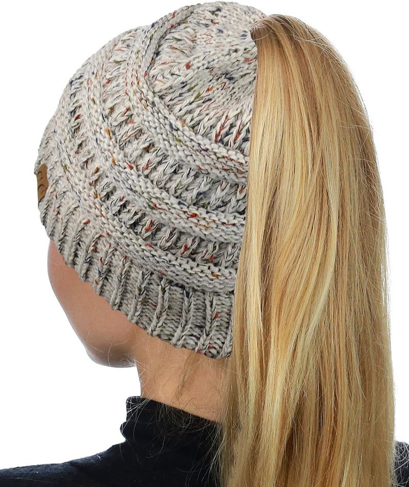 Cc Exclusives Soft Stretch Cable Knit Messy Bun Ponytail Beanie Winter Hat for Women (MB-20A) - Image 2