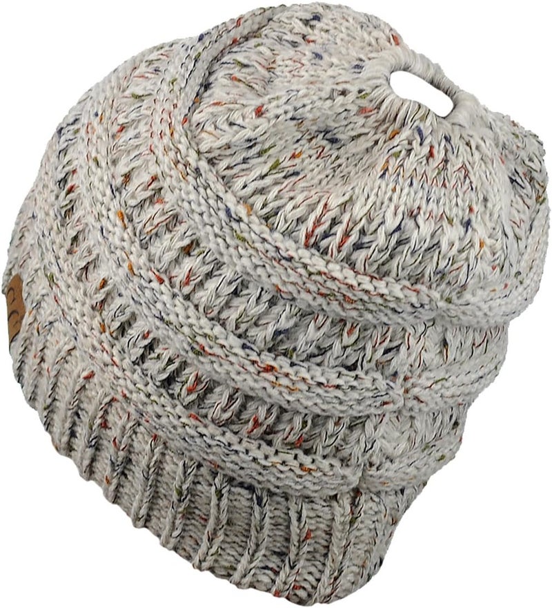 Cc Exclusives Soft Stretch Cable Knit Messy Bun Ponytail Beanie Winter Hat for Women (MB-20A) - Image 3