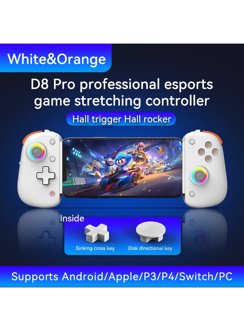 Generic - D8PRO Stretch Gaming Controller with Dual Hall Sensor, Motion Sensing, and Macro Programming, compatible with SWITCH/PS4/Android/iOS/PC (White) - Image 1